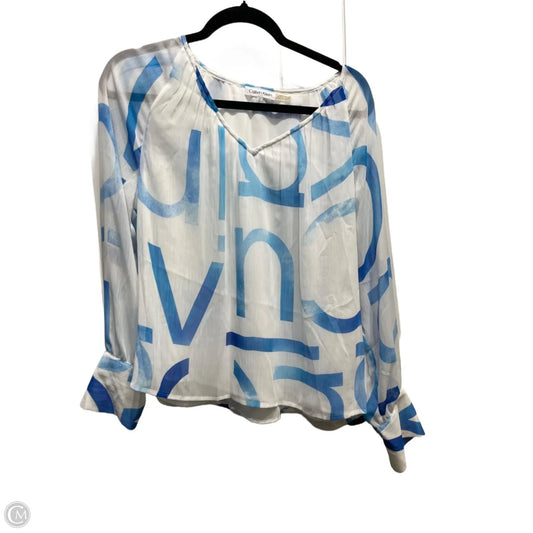 Top Long Sleeve By Calvin Klein In Blue & White, Size: M