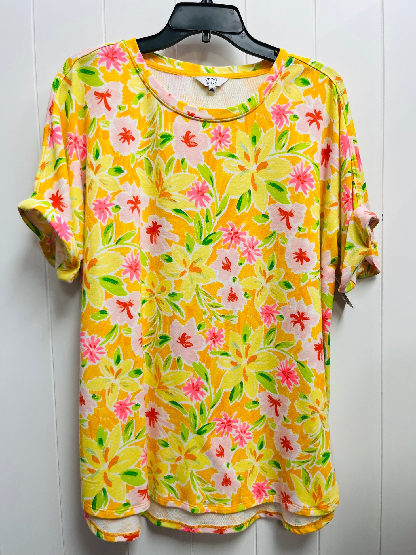 Top Short Sleeve By Crown And Ivy In Orange & Yellow, Size: Xl