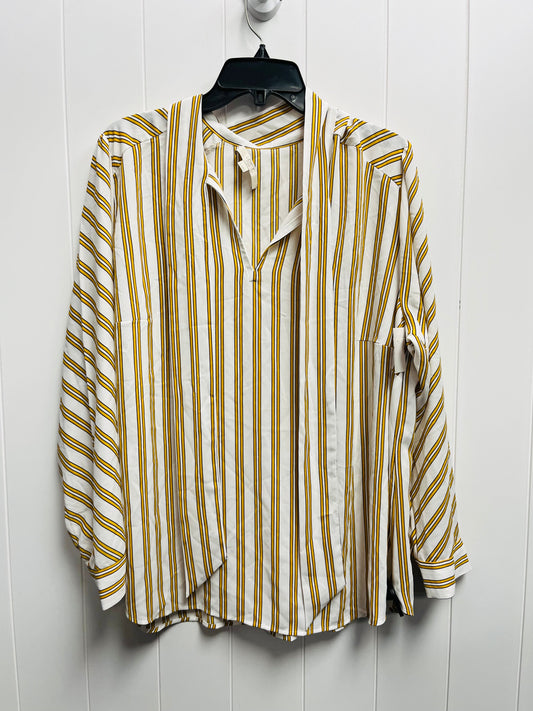 White & Yellow Top Long Sleeve Loft, Size 1x