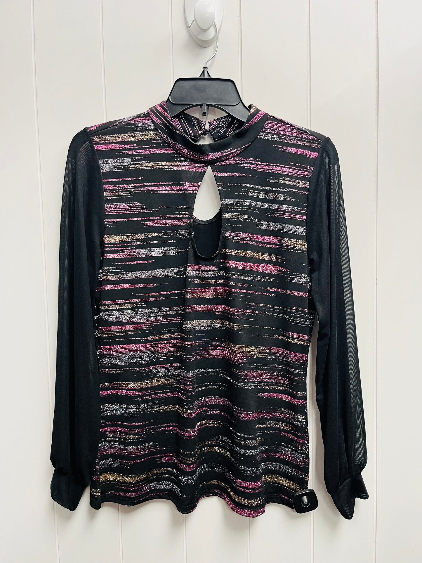 Top Long Sleeve By Venus In Black & Pink, Size: L