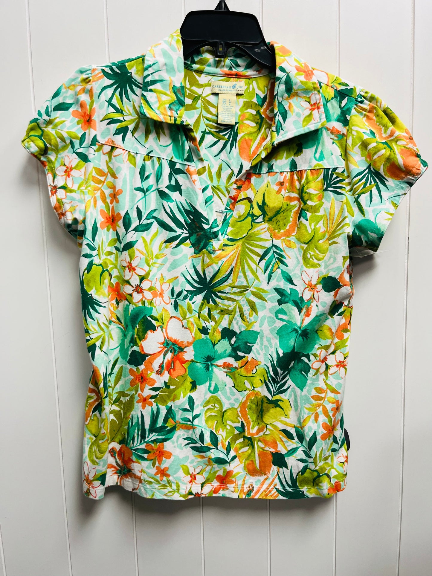 Green & Orange Top Short Sleeve Caribbean Joe, Size L