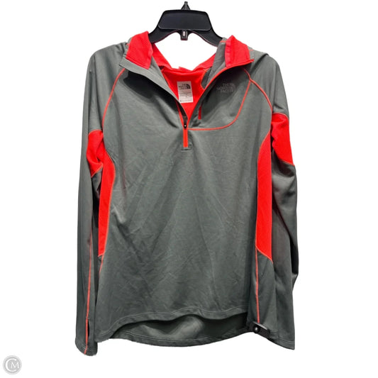Athletic Top Long Sleeve Collar By The North Face In Grey & Orange, Size: Xl