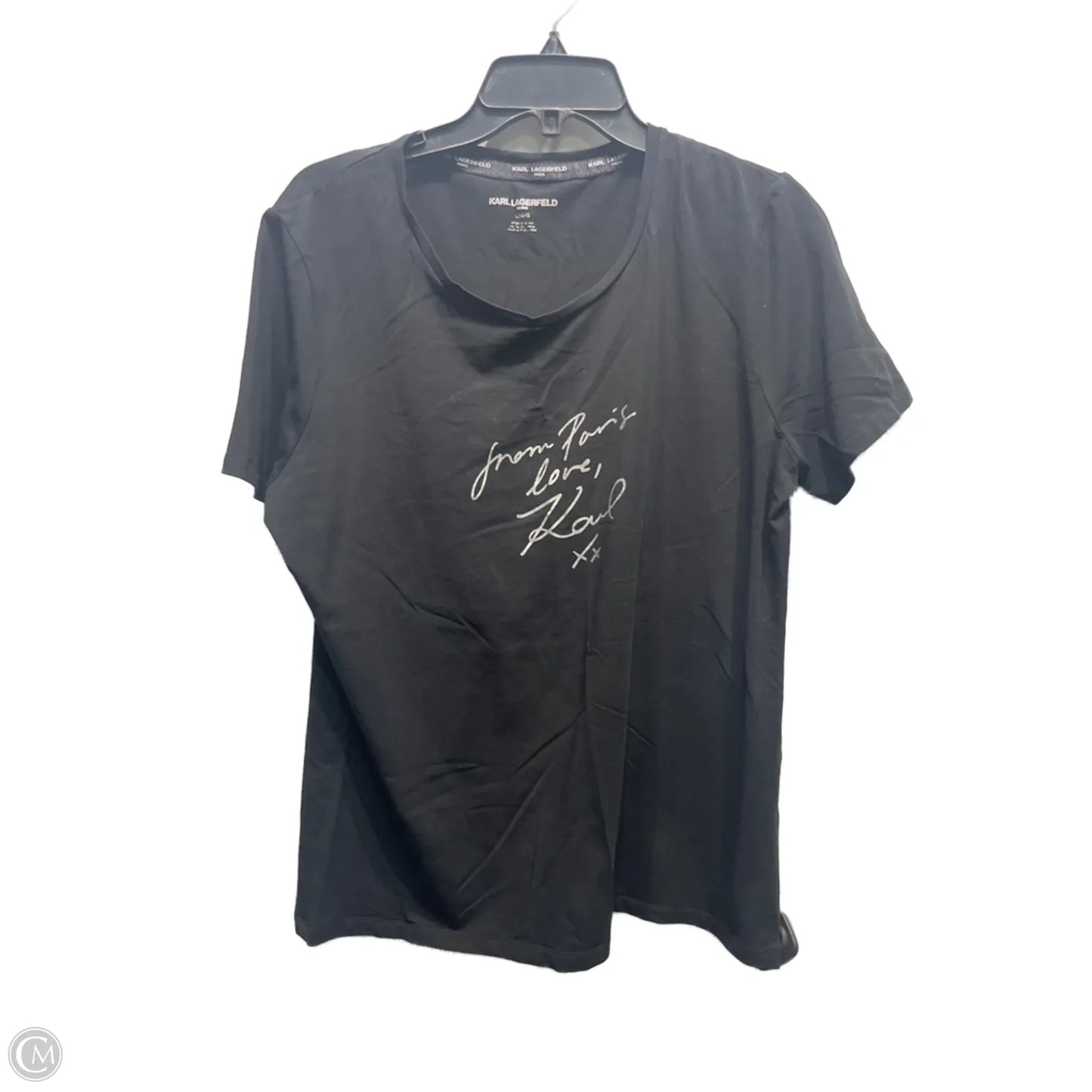 Top Short Sleeve Basic By Karl Lagerfeld In Black & Silver, Size: L