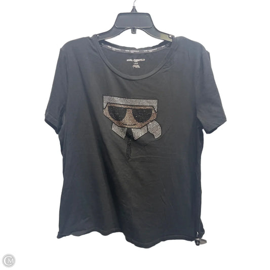 Top Short Sleeve Basic By Karl Lagerfeld In Black & Silver, Size: L