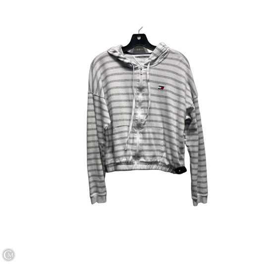 Sweatshirt Hoodie By Tommy Hilfiger In Grey & White, Size: M