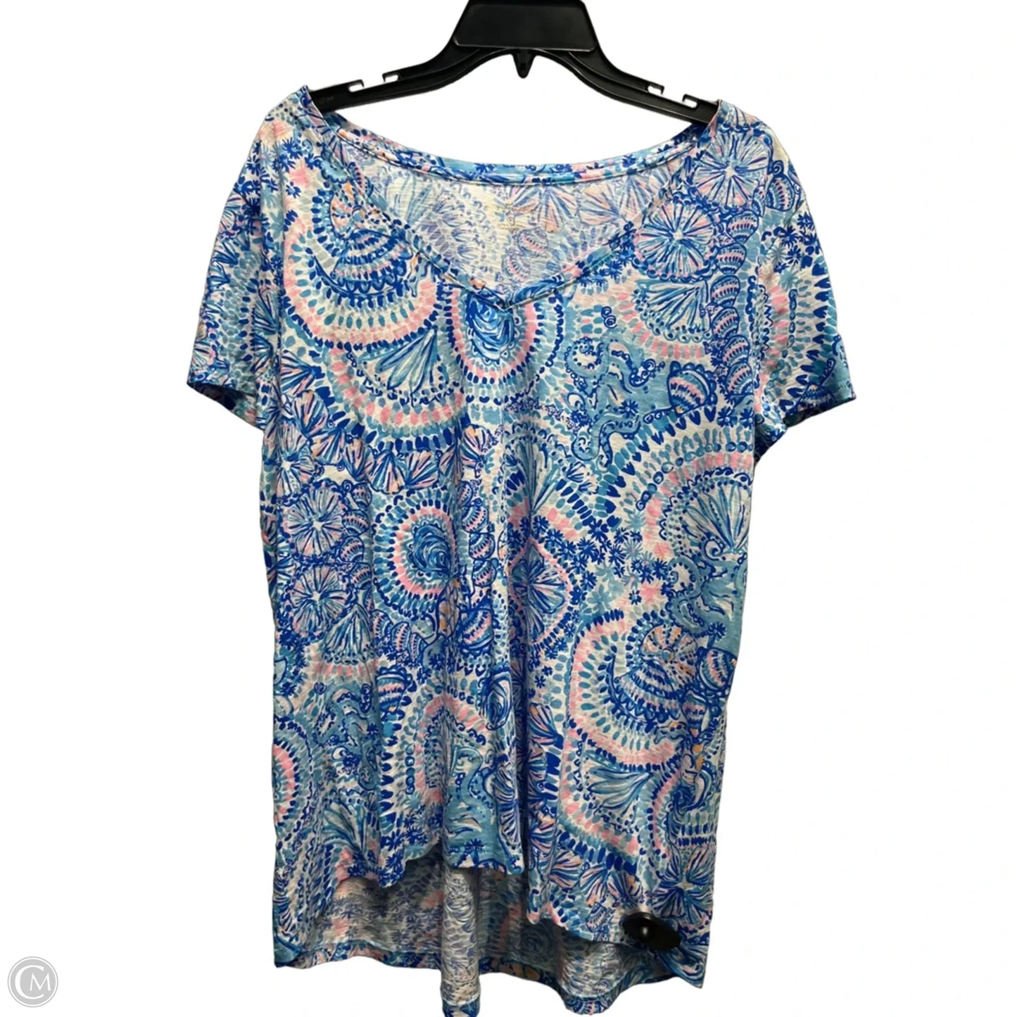 Top Short Sleeve Designer By Lilly Pulitzer In Blue & Pink, Size: Xxl
