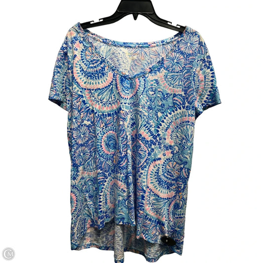 Top Short Sleeve Designer By Lilly Pulitzer In Blue & Pink, Size: Xxl