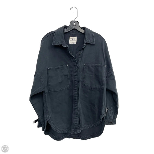 Jacket Shirt By Zara In Black Denim, Size: S