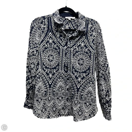 Top Long Sleeve By Chicos In Blue & White, Size: 8