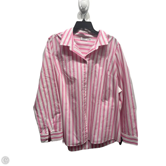 Top Long Sleeve By Kim Rogers In Pink & White, Size: Xxl
