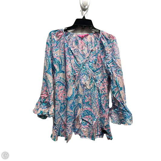 Top Long Sleeve Designer By Lilly Pulitzer In Blue & Pink, Size: Xl