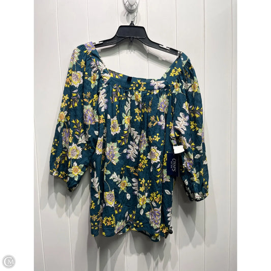 Top 3/4 Sleeve By Chaps In Green & Purple, Size: 2x