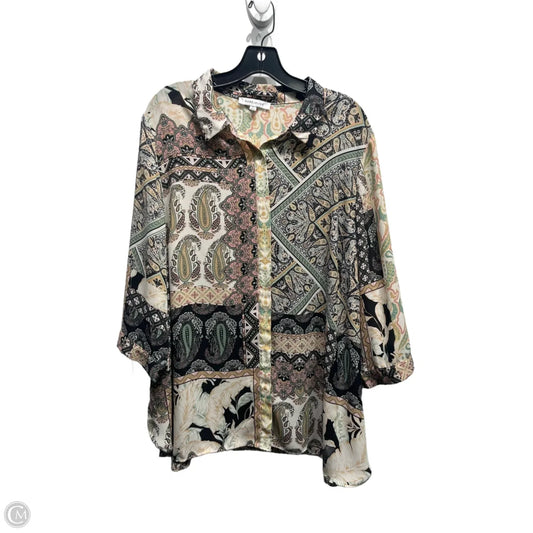 Top 3/4 Sleeve By Rose And Olive In Green & Pink, Size: 2x