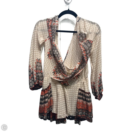 Top Long Sleeve By Free People In Cream & Red, Size: S