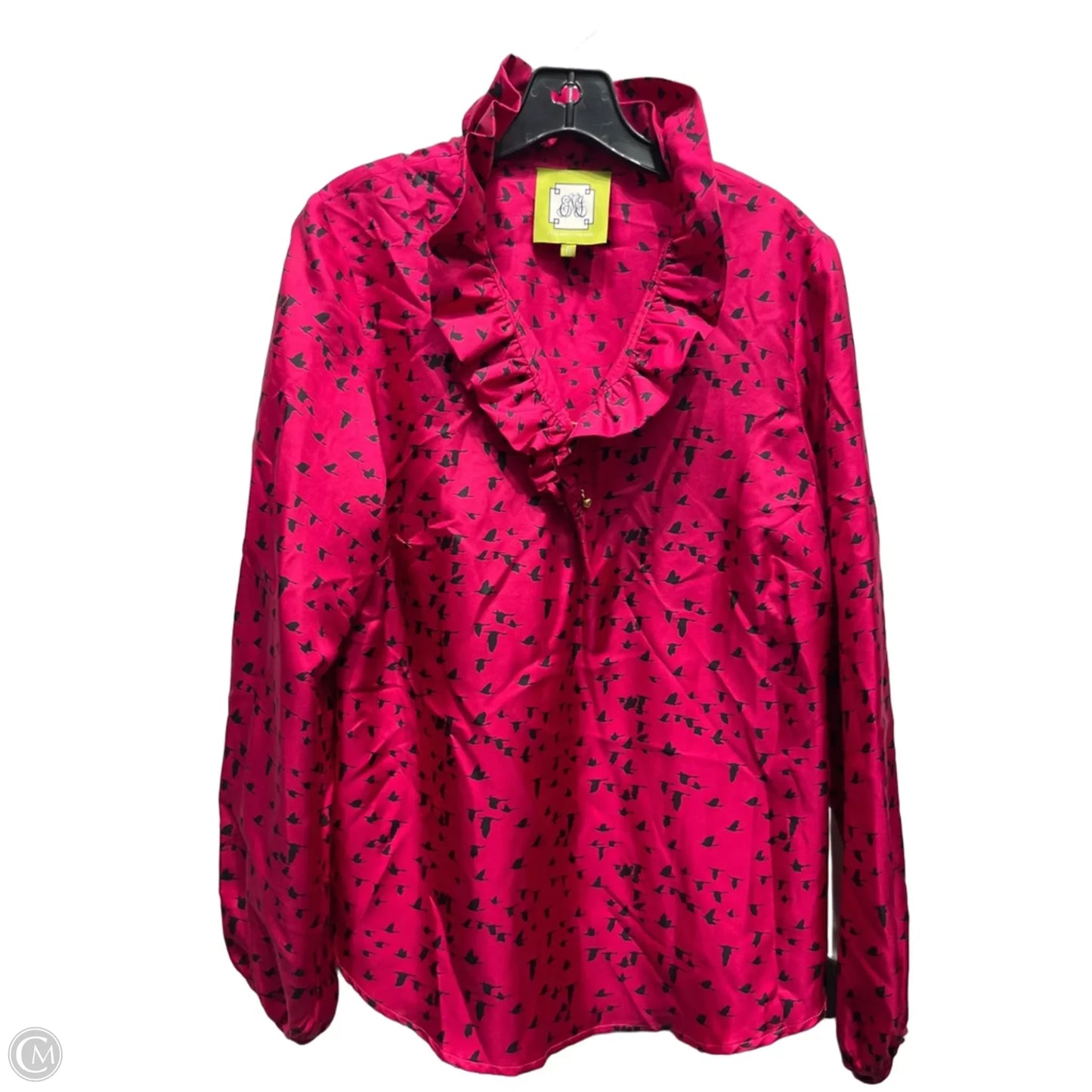 Top Long Sleeve By Elizabeth Mckay In Black & Pink, Size: 8