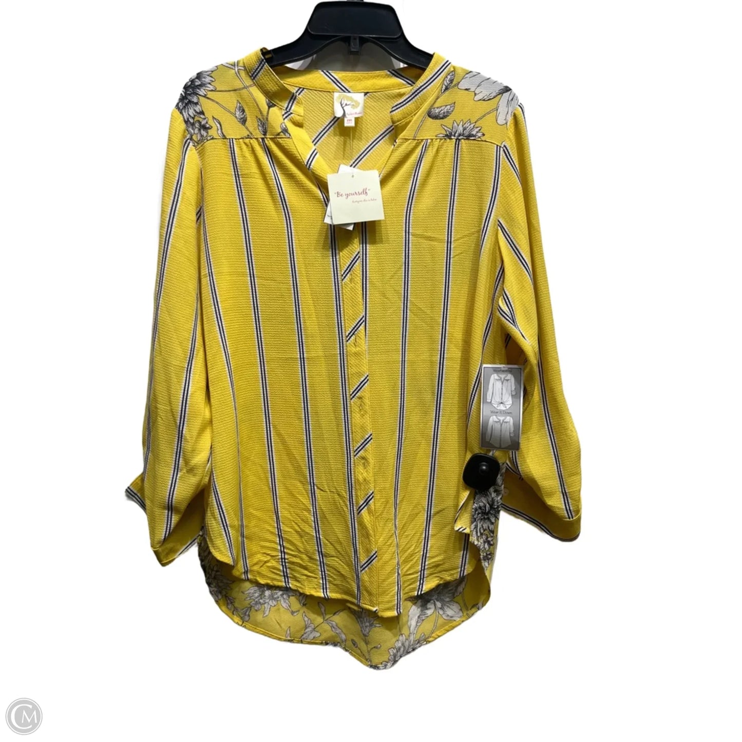 Top Long Sleeve By Figuero & Flower In Blue & Yellow, Size: M