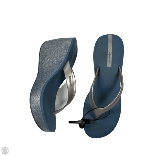 Sandals Heels Wedge By IPANEMA In Blue & Silver, Size: 9