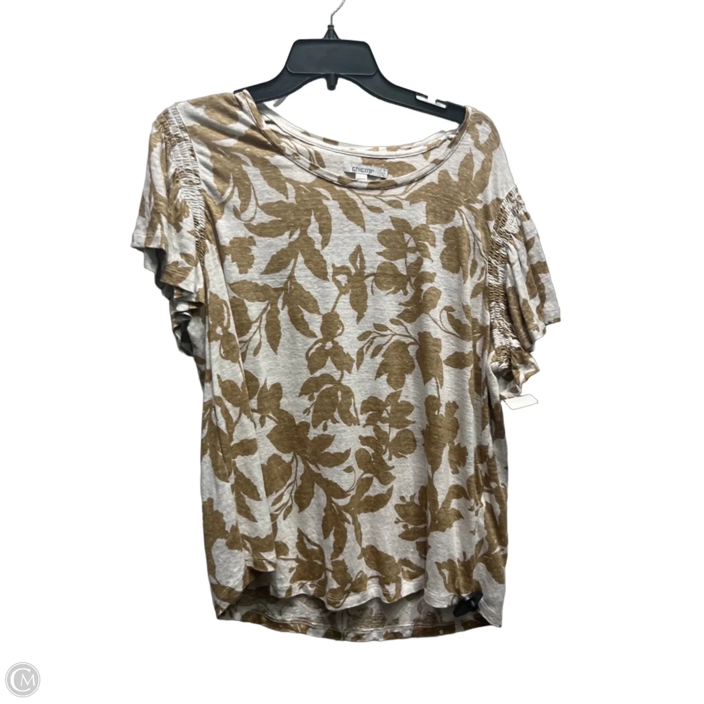 Top Short Sleeve By Chicos In Tan & White, Size: Xl