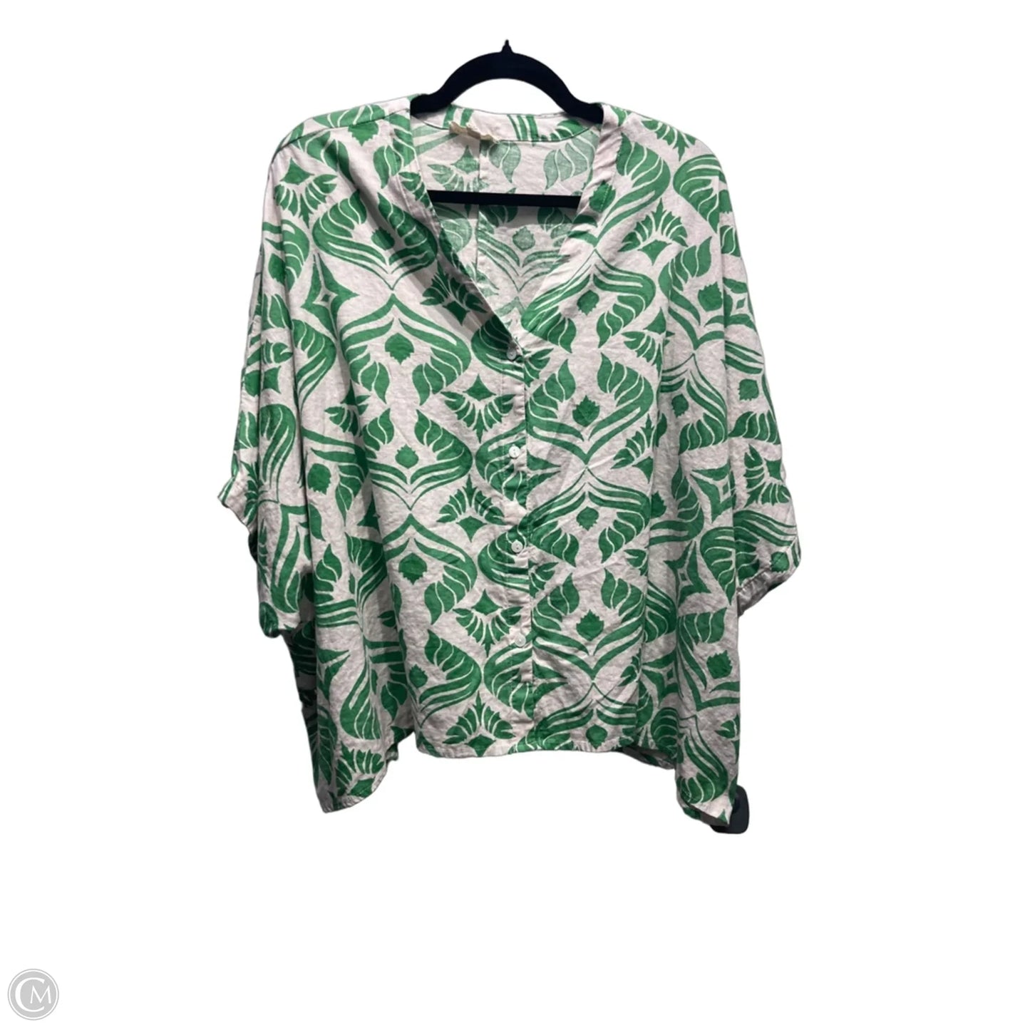 Top Short Sleeve By Christian Siriano In Green & White, Size: Xl