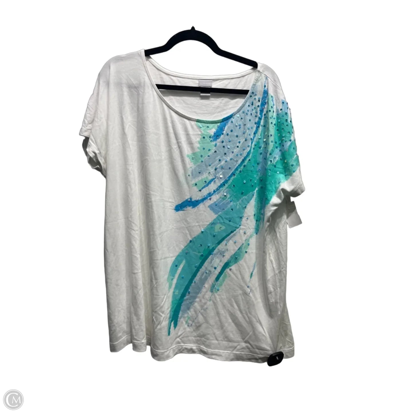 Top Short Sleeve By Chicos In Green & White, Size: Xl