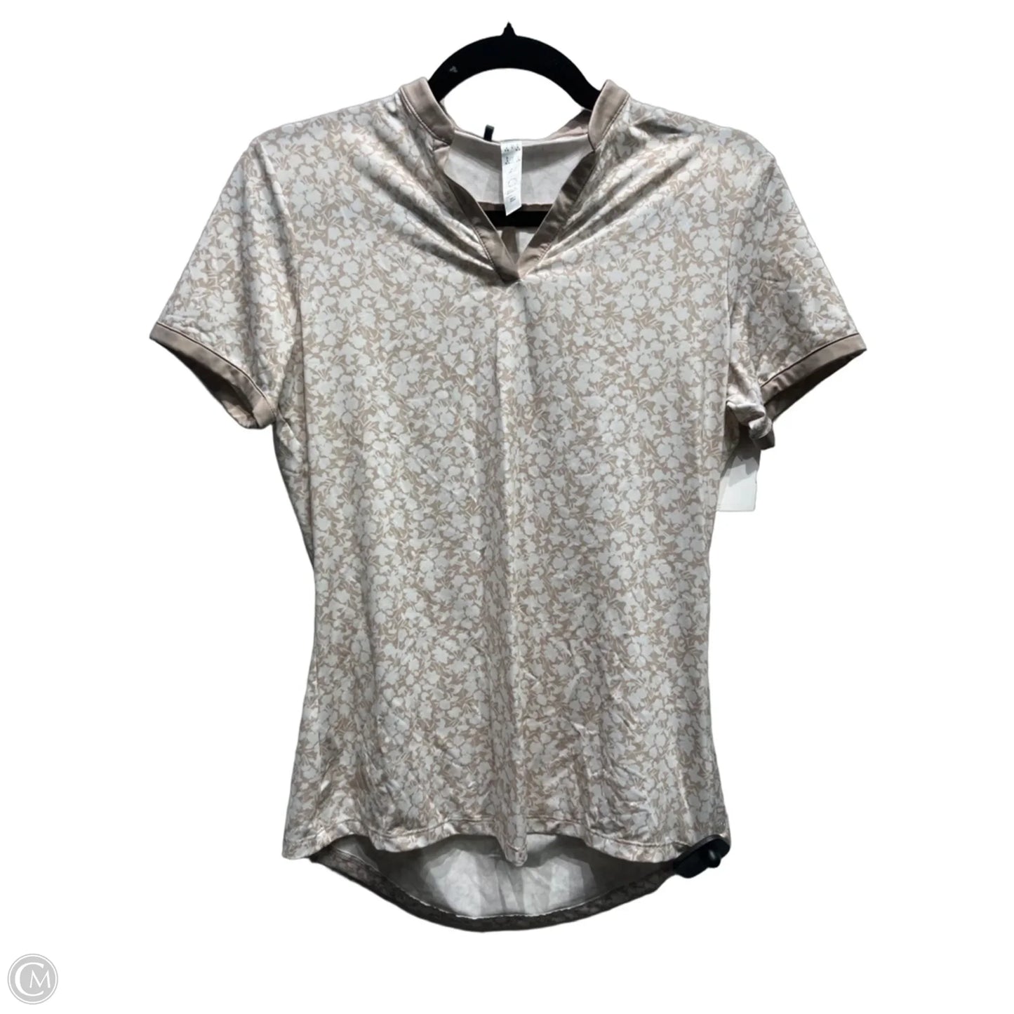 Athletic Top Short Sleeve By Adidas In Tan & White, Size: S