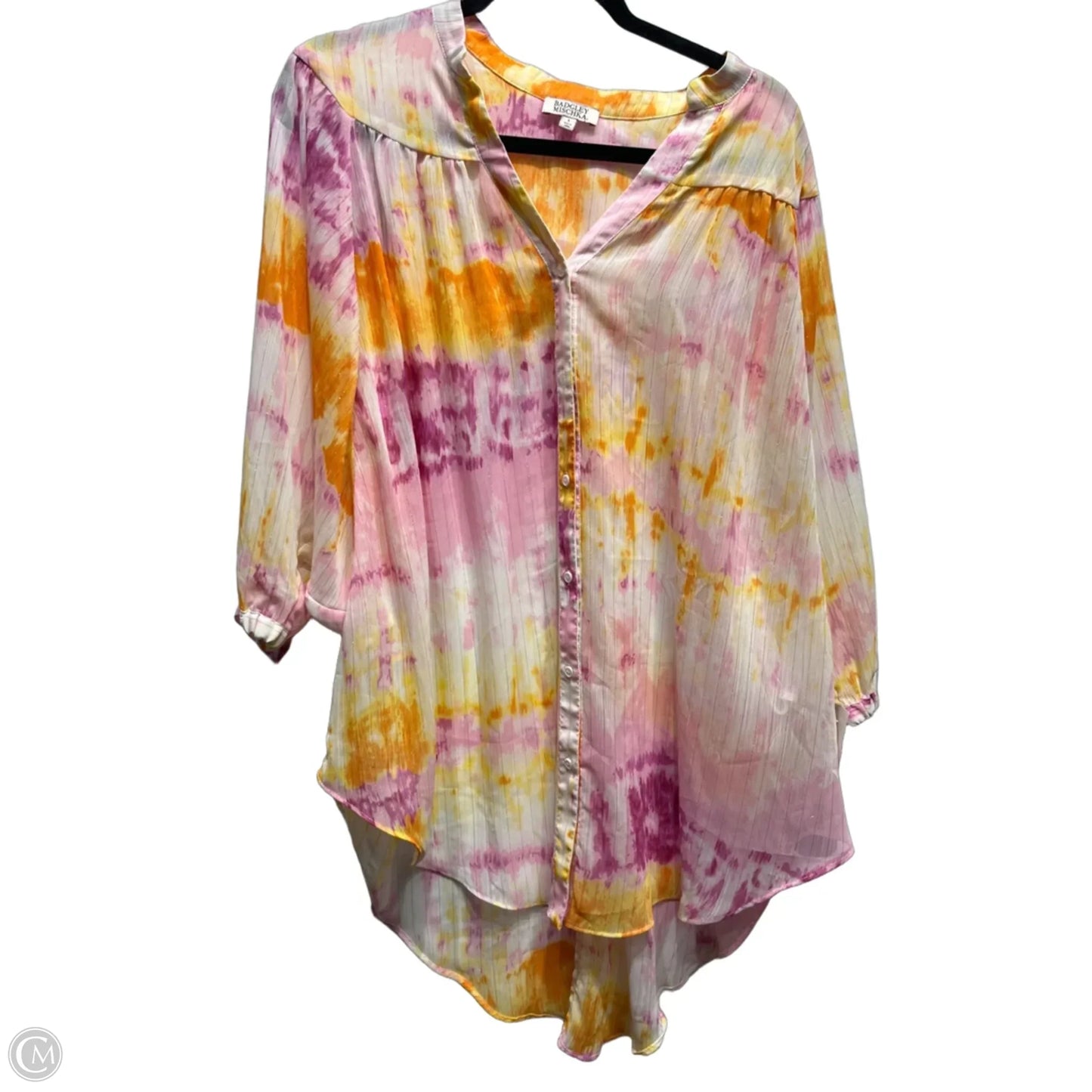 Tunic Short Sleeve By Badgley Mischka In Orange & Pink, Size: L