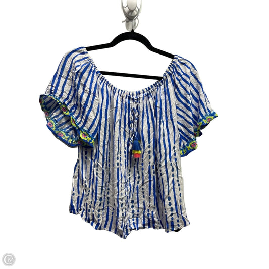Top Short Sleeve Designer By Lilly Pulitzer In Blue & White, Size: L