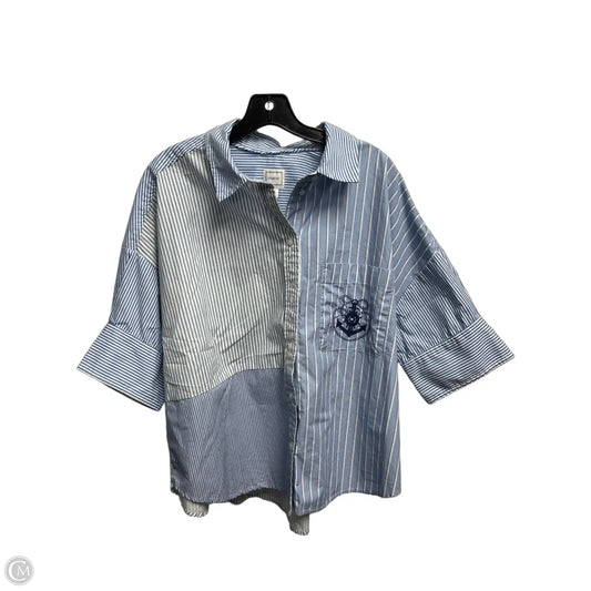 Top Short Sleeve By Maeve In Blue & White, Size: L