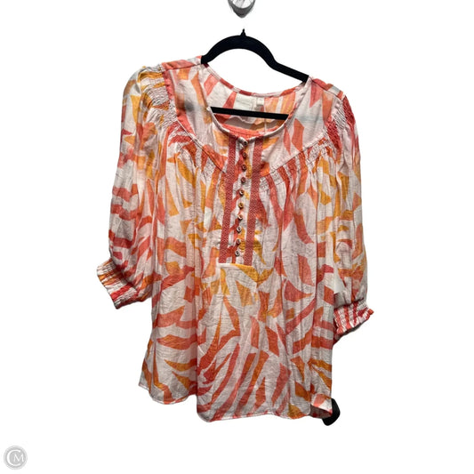 Top Short Sleeve By Zac And Rachel In Orange & White, Size: Xl
