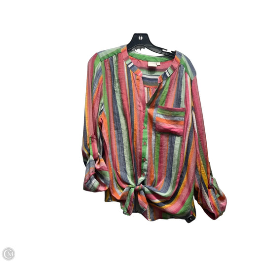 Top Long Sleeve By Zac And Rachel In Green & Pink, Size: Xl