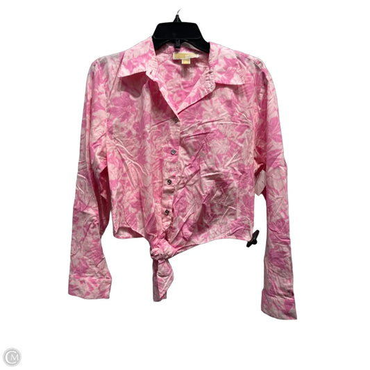 Top Long Sleeve By Michael By Michael Kors In Pink & White, Size: M