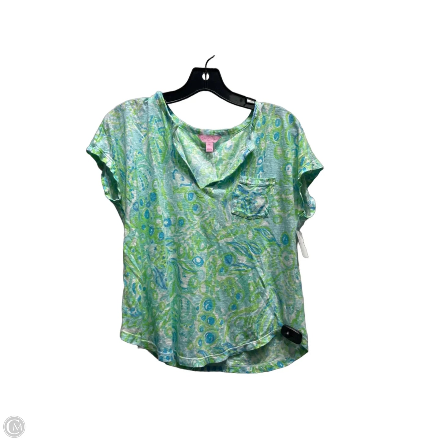 Top Short Sleeve Designer By Lilly Pulitzer In Blue & Green, Size: M