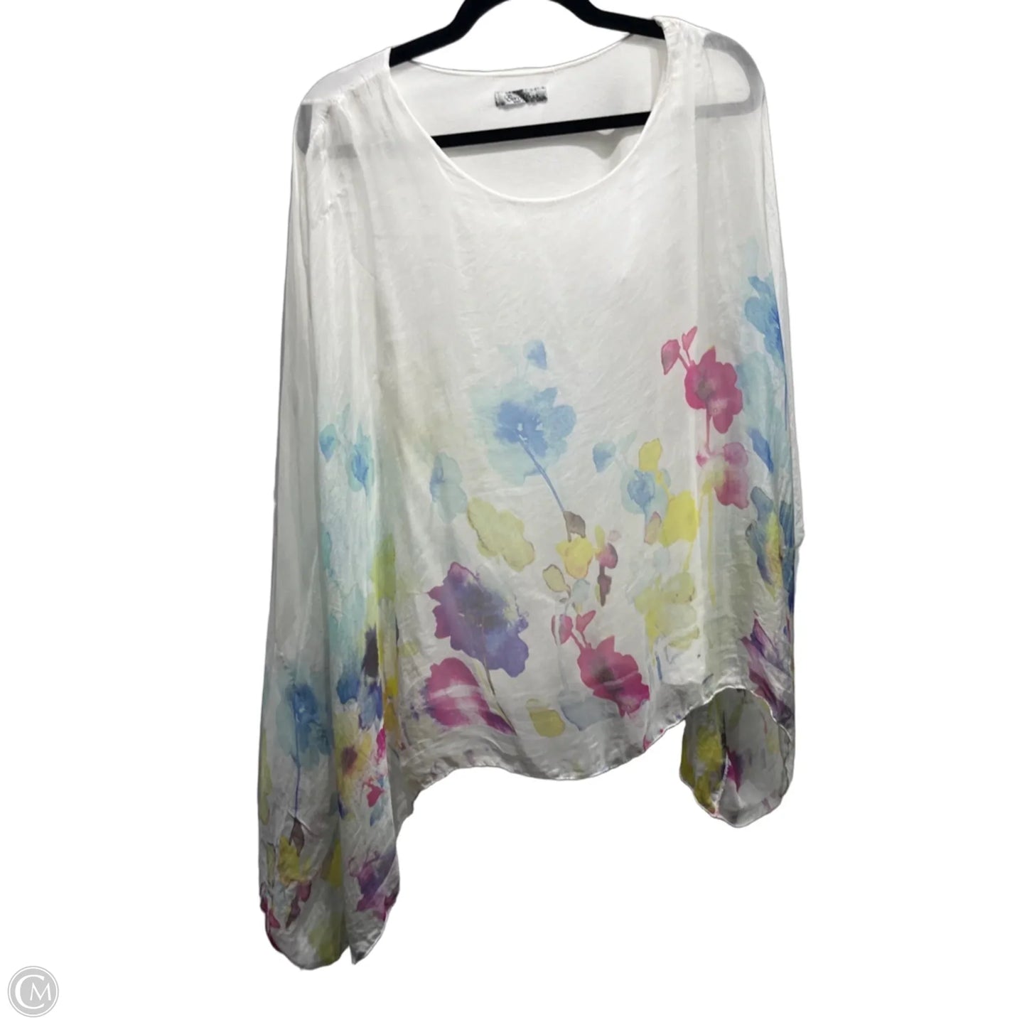 Top Short Sleeve By Elena Baldi  In White & Yellow, Size: M