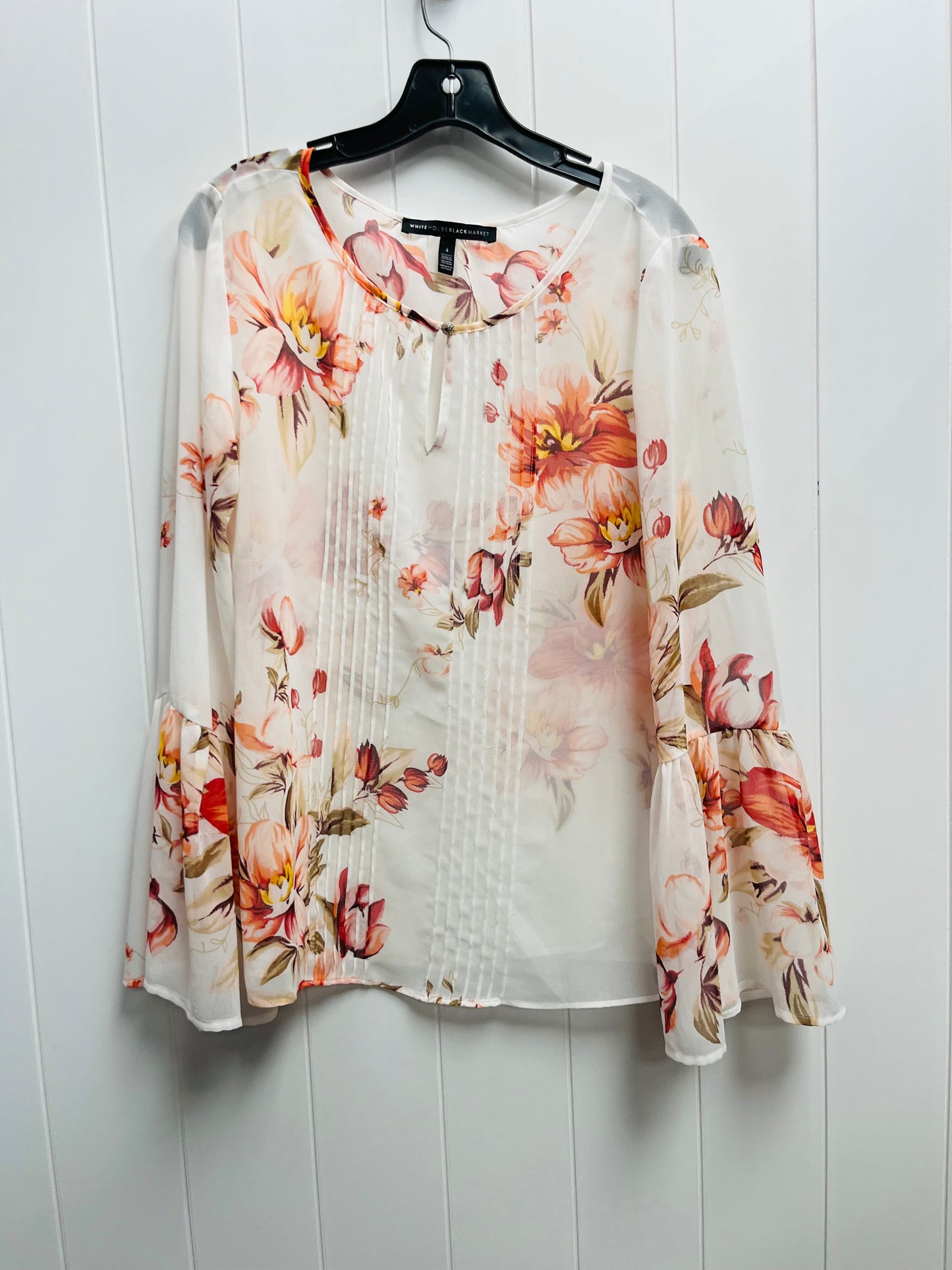 Blouse Long Sleeve By White House Black Market In Orange & White, Size: S