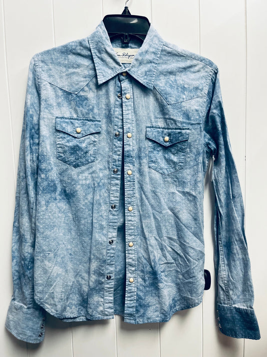 Top Long Sleeve By True Religion In Blue Denim, Size: S