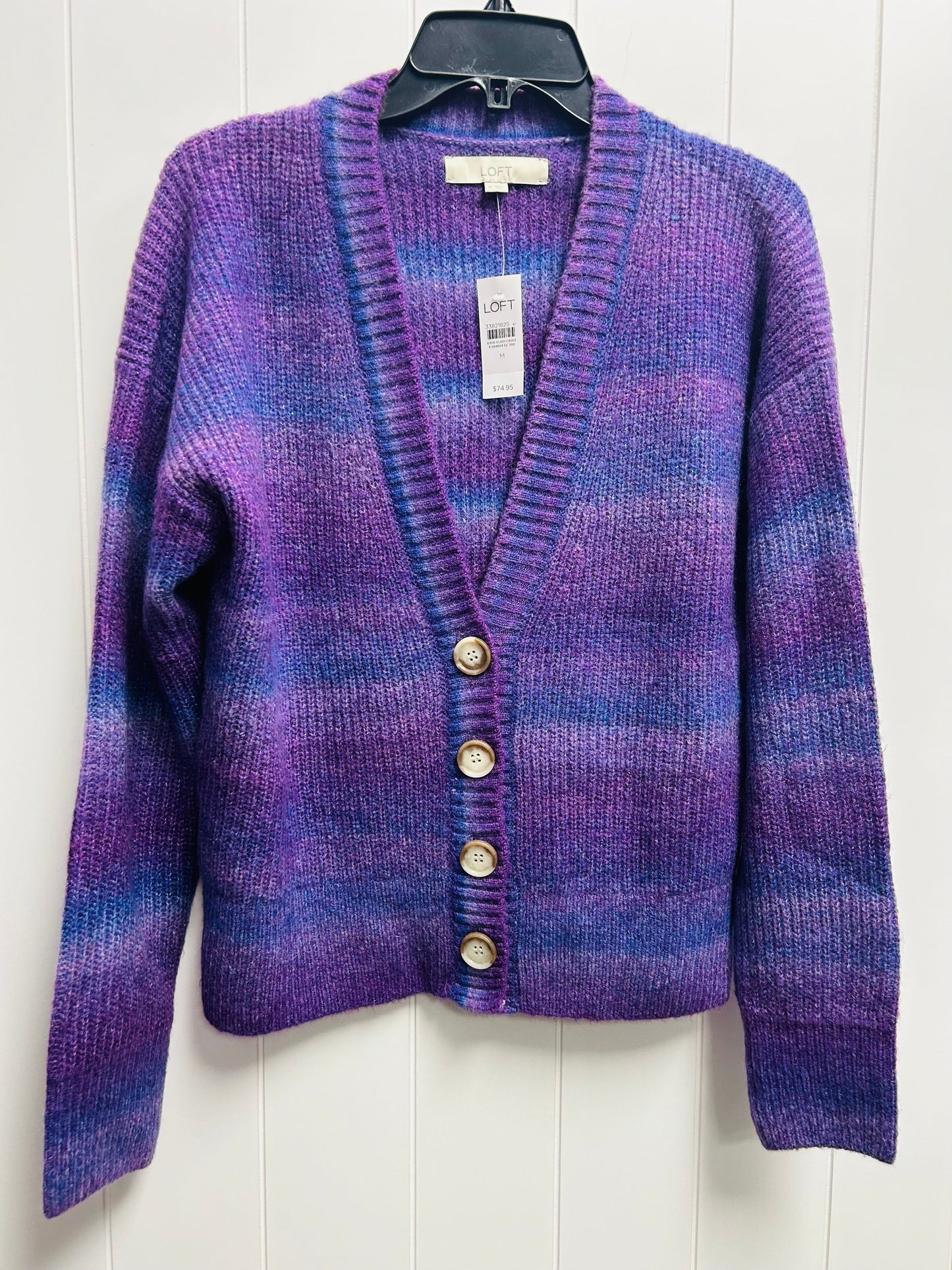 Sweater Cardigan By Loft In Purple, Size: M