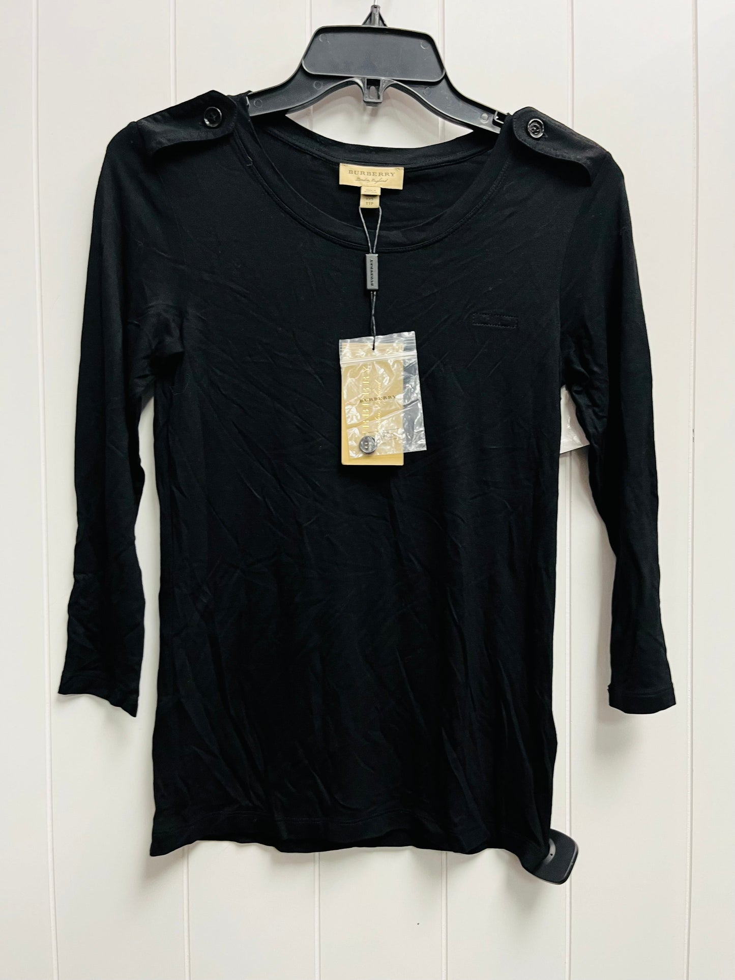 Top Long Sleeve Designer By Burberry In Black, Size: Xxs