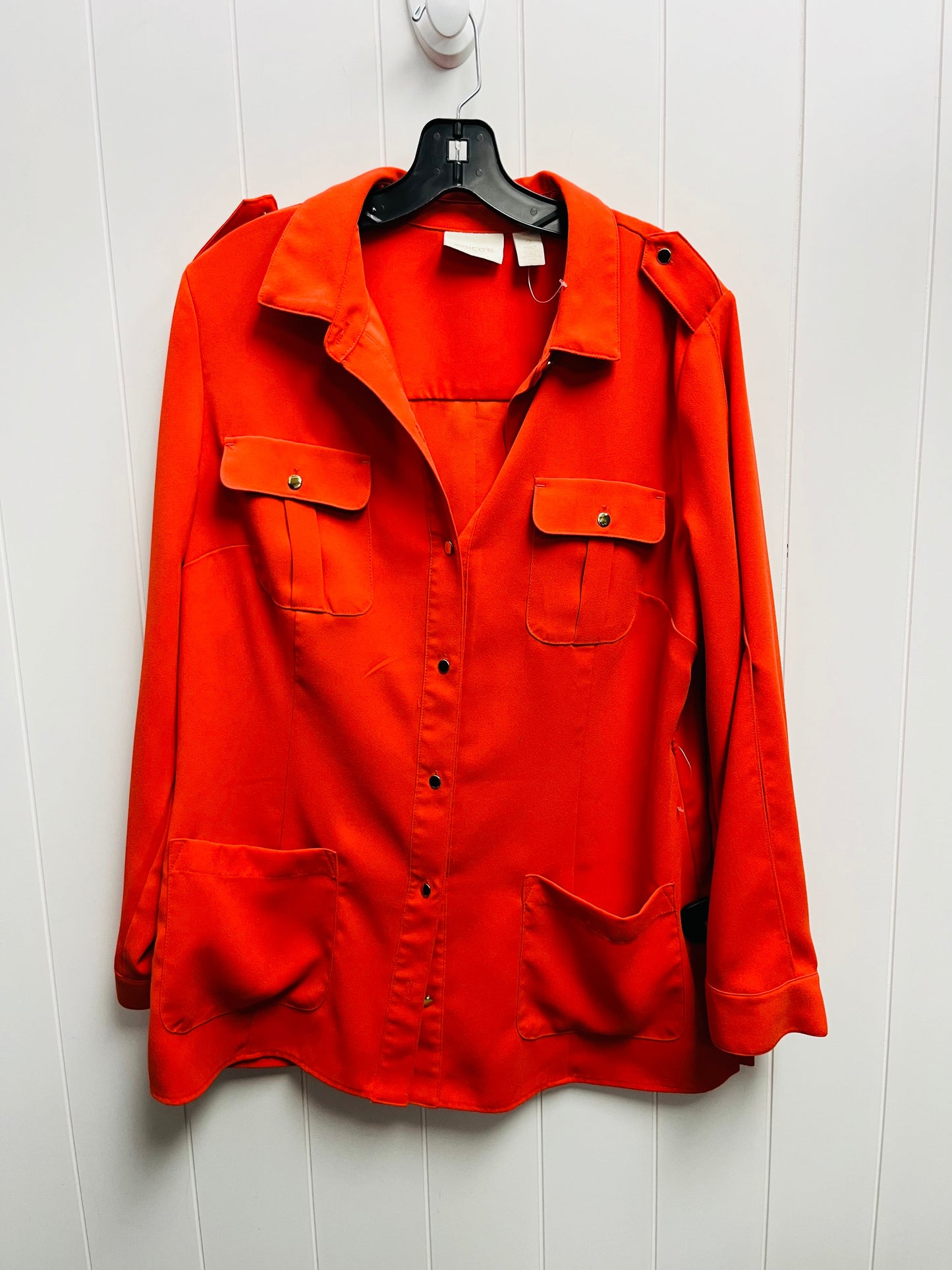 Jacket Shirt By Chicos In Orange, Size: L