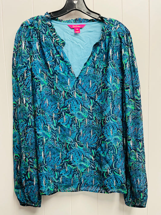 Blouse Long Sleeve By Lilly Pulitzer In Blue & Green, Size: M