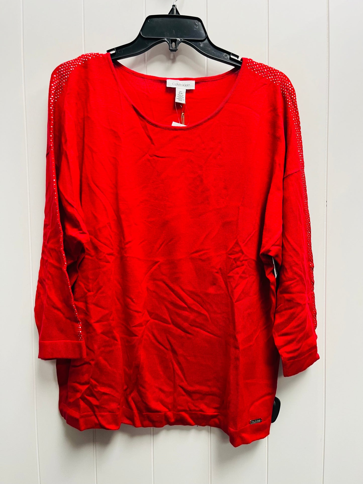 Top Long Sleeve By Calvin Klein In Red, Size: L