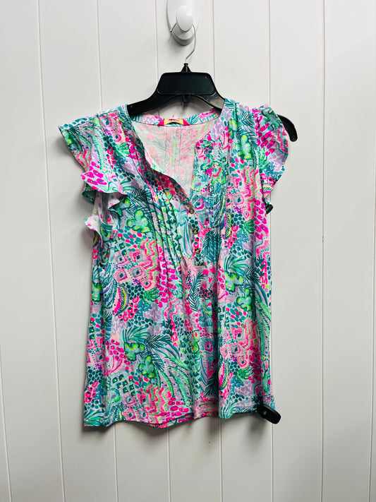 Top Short Sleeve Designer By Lilly Pulitzer In Green & Pink, Size: Xs