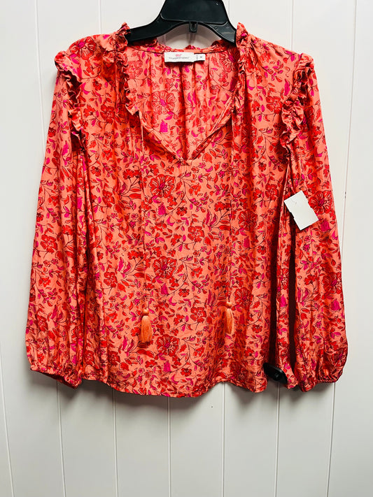 Top Long Sleeve By Vineyard Vines In Orange & Pink, Size: M