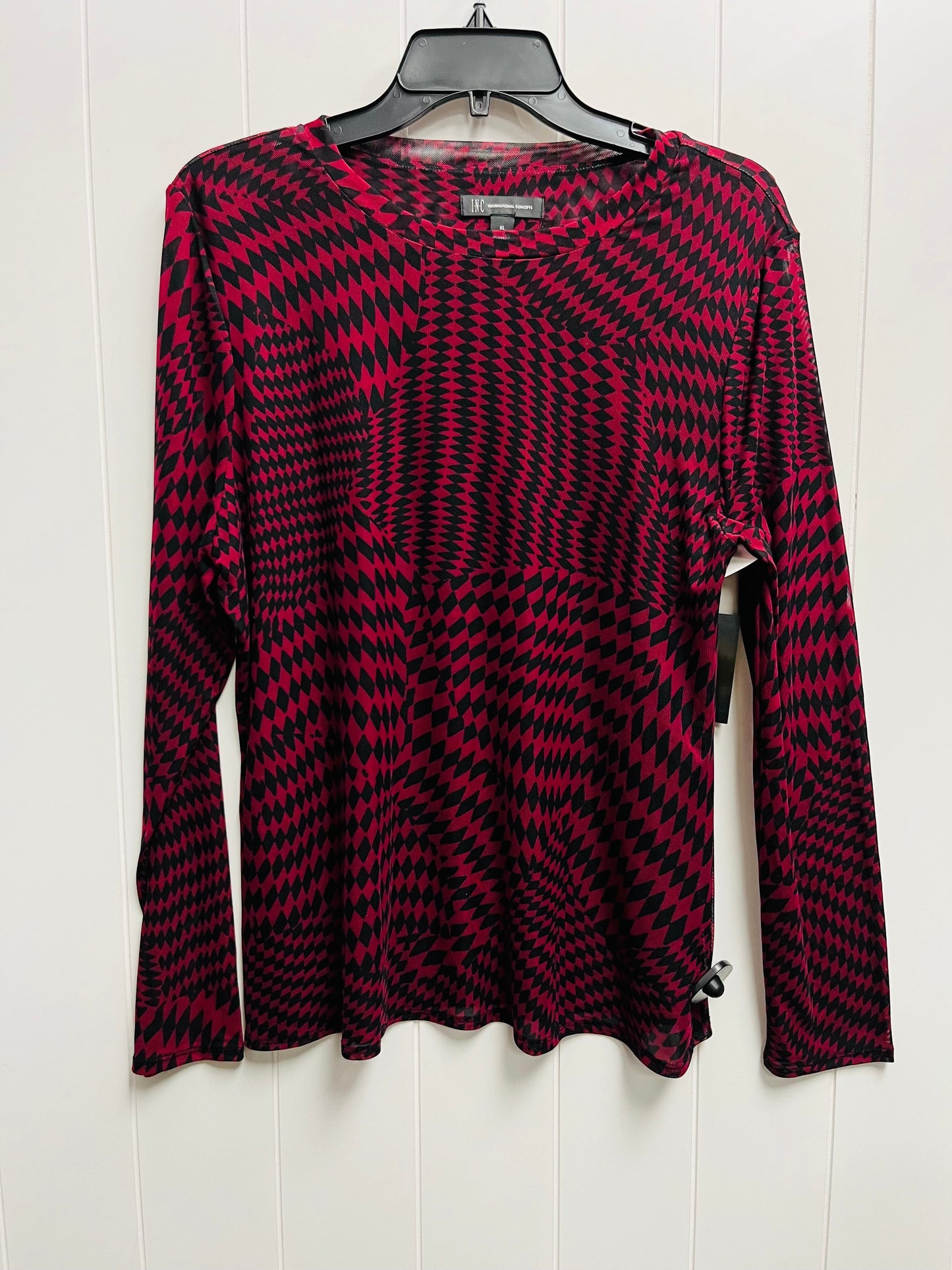 Top Long Sleeve By Inc In Black & Red, Size: Xl