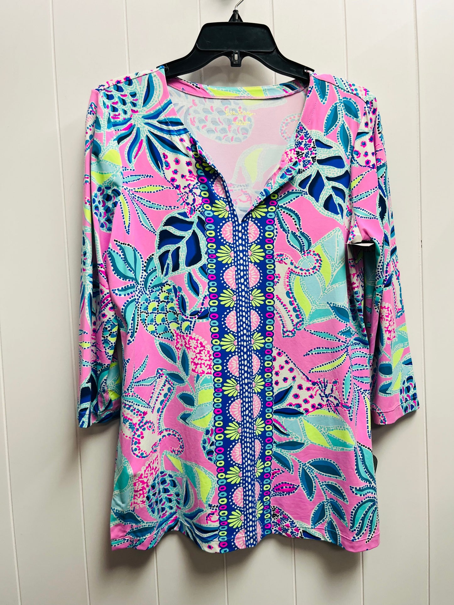 Top Long Sleeve Designer By Lilly Pulitzer In Blue & Pink, Size: M