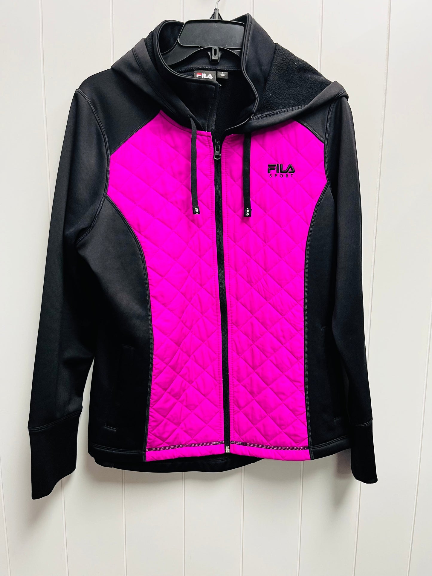 Athletic Jacket By Fila In Black & Pink, Size: L