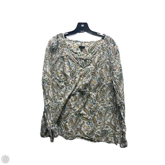 Top Long Sleeve By Talbots In Green & White, Size: Xl