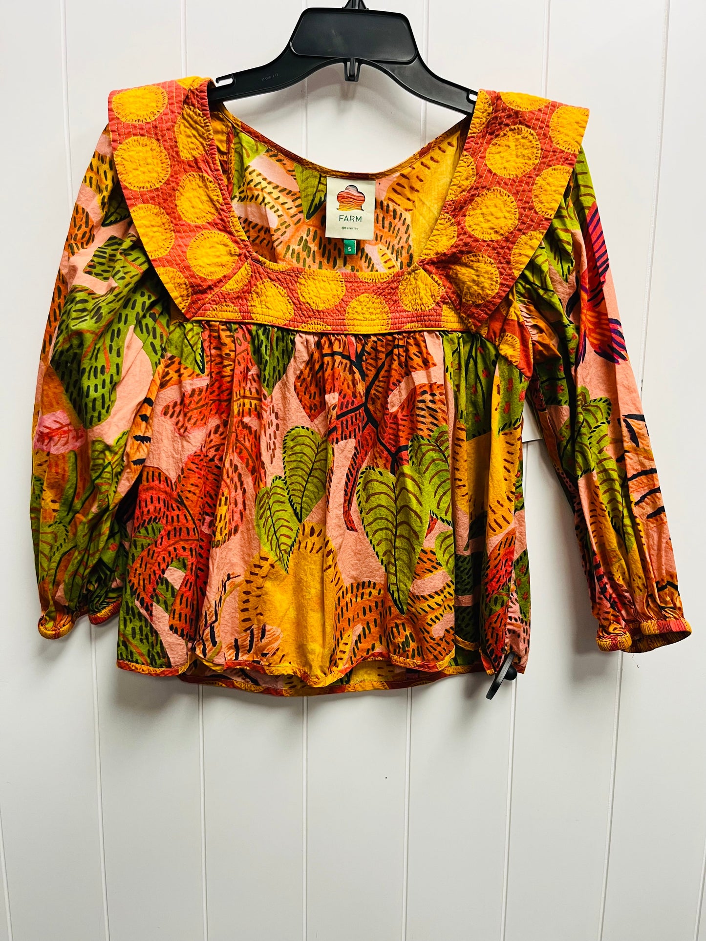 Top Long Sleeve By Farm Rio In Green & Orange, Size: S