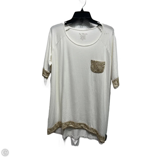 Top Short Sleeve By Chicos In Gold & White, Size: L