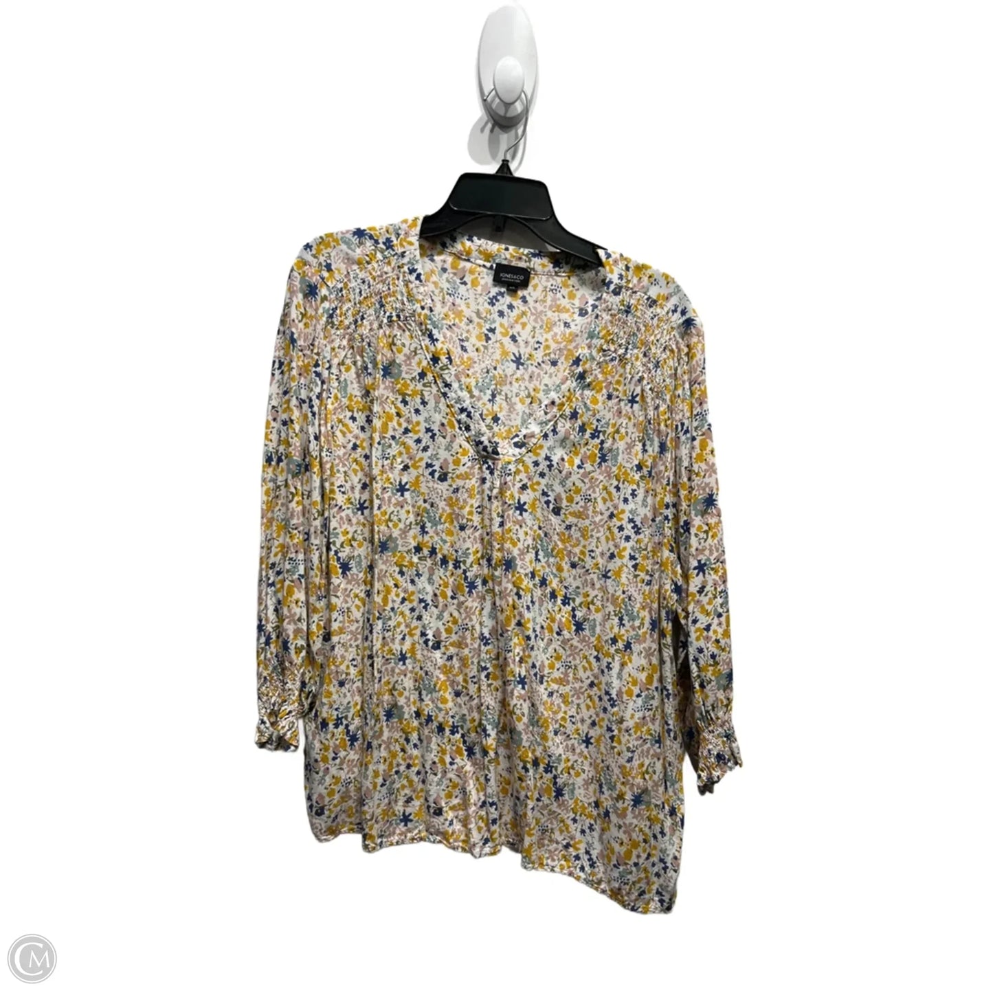 Top Long Sleeve By Jones New York In Blue & Yellow, Size: 2x