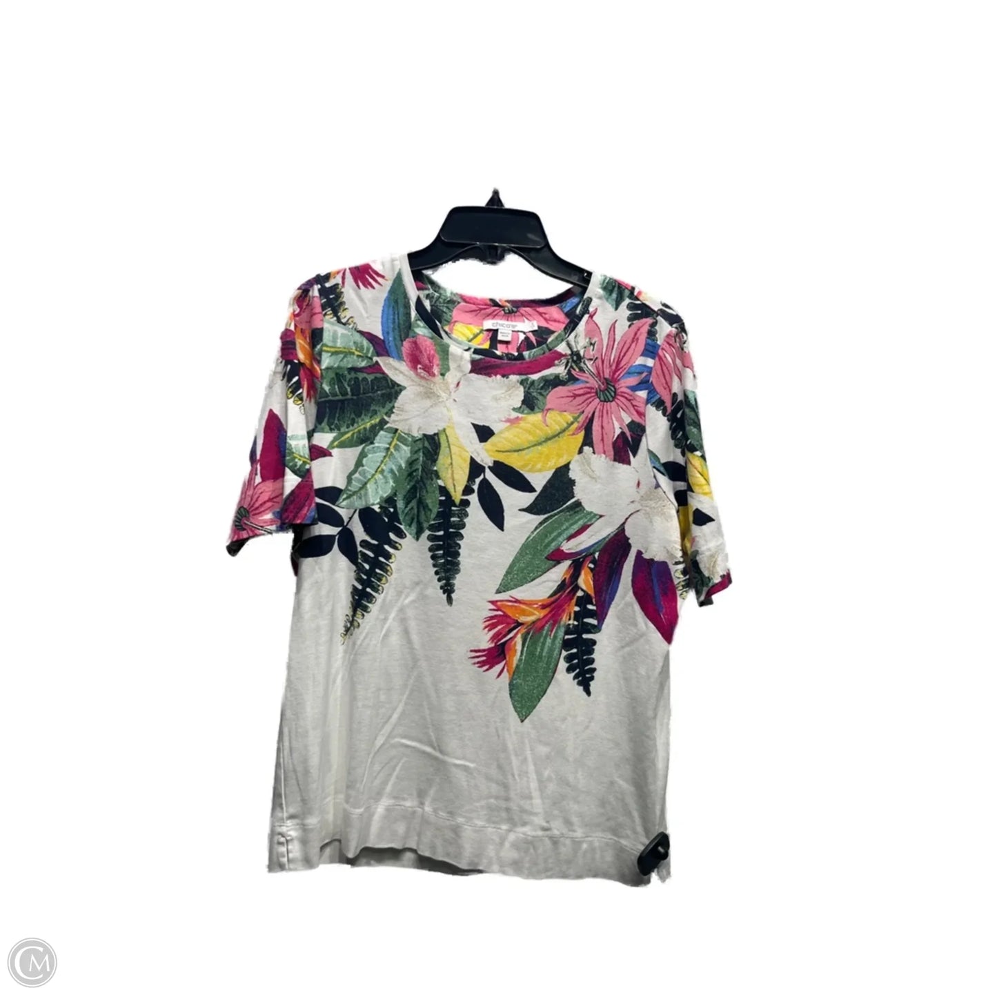 Top Short Sleeve By Chicos In Blue & Pink, Size: L